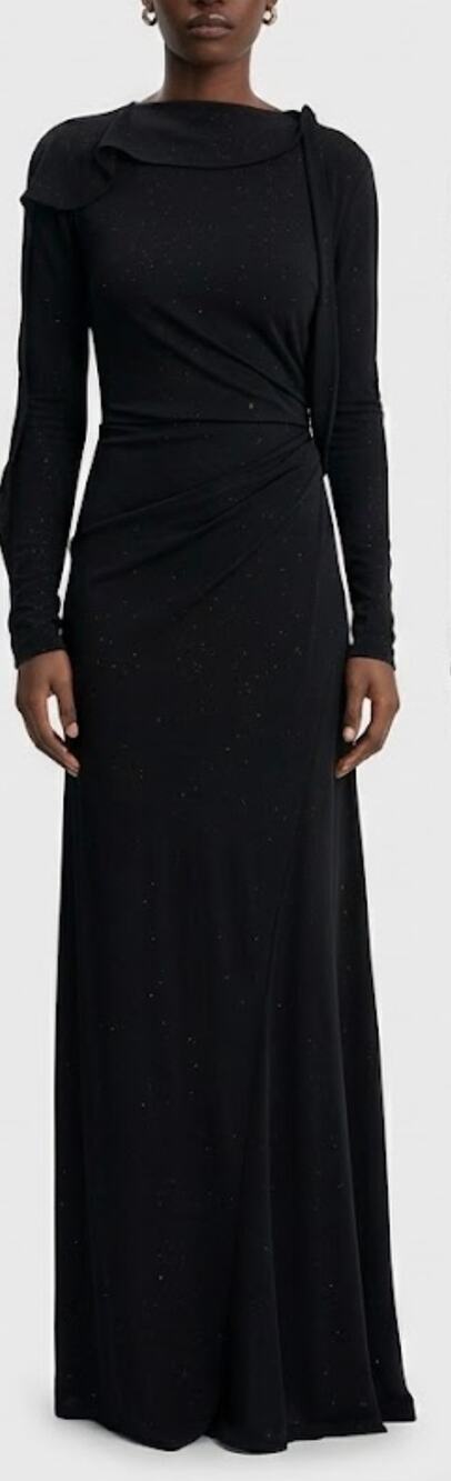 Victoria Beckham Long Sleeve Draped Jersey Gown in Black UK 6 US 2
